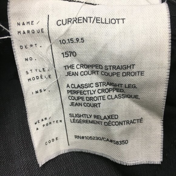 CURRENT ELLIOTT 5 Pocket Black The Cropped Straight Townhouse Released Hem Jeans - Picture 4 of 13